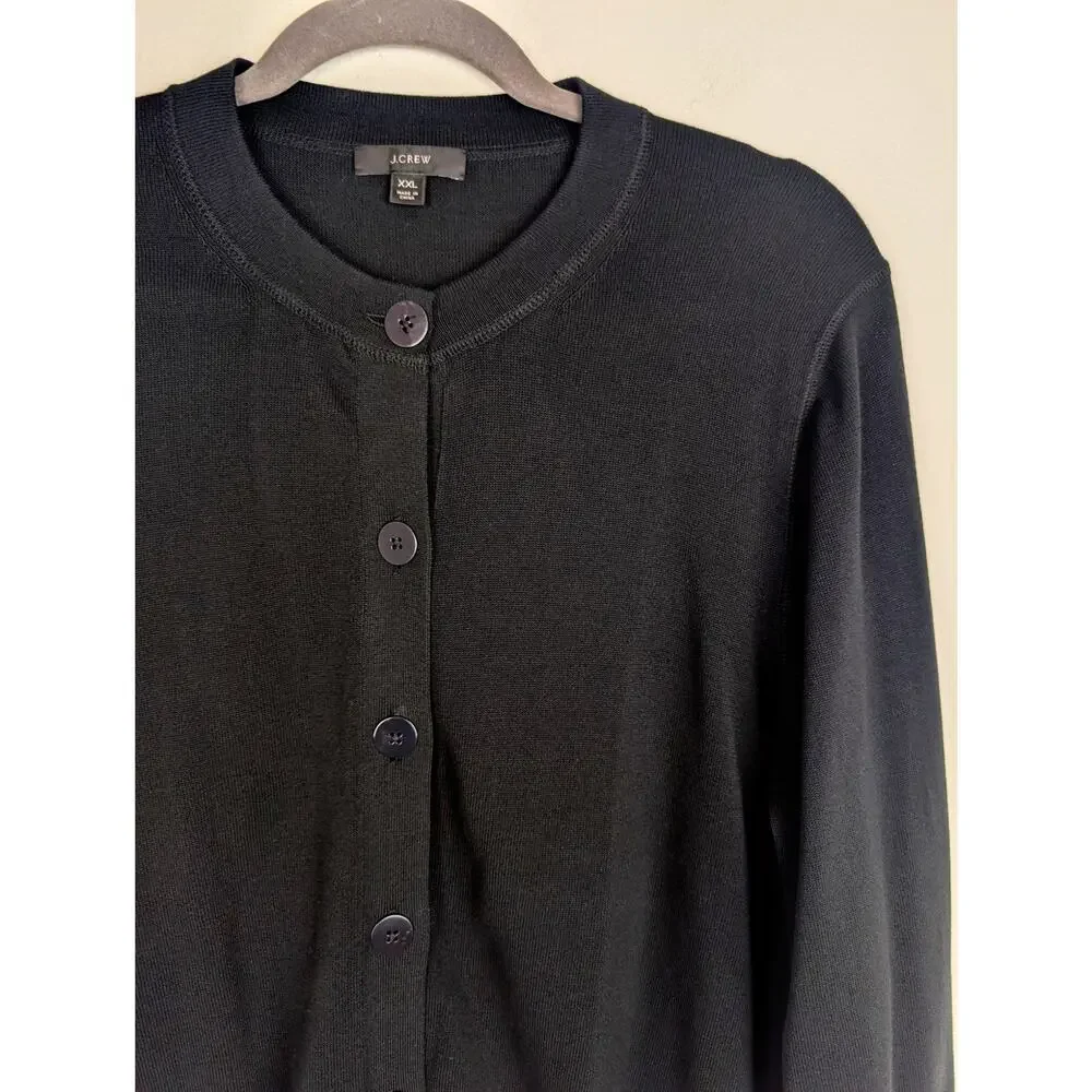 J Crew Jackie Cardigan Sweater Cotton Crepe Preppy Academia Black Size XXL - Picture 3 of 11